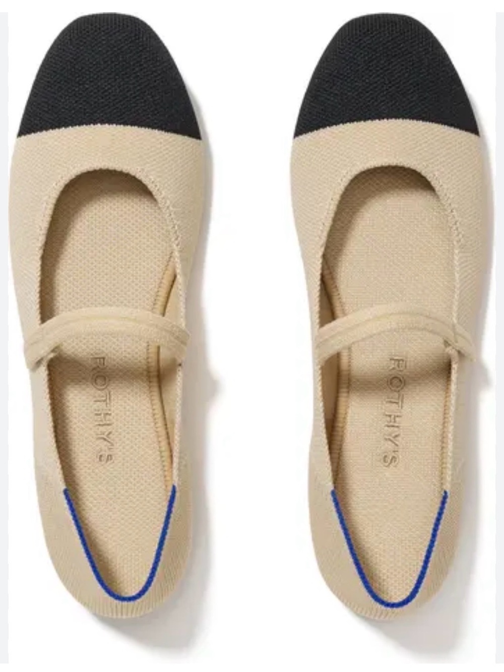 Rothy's The Square Mary Jane Flats with Cream Black Toe Cap